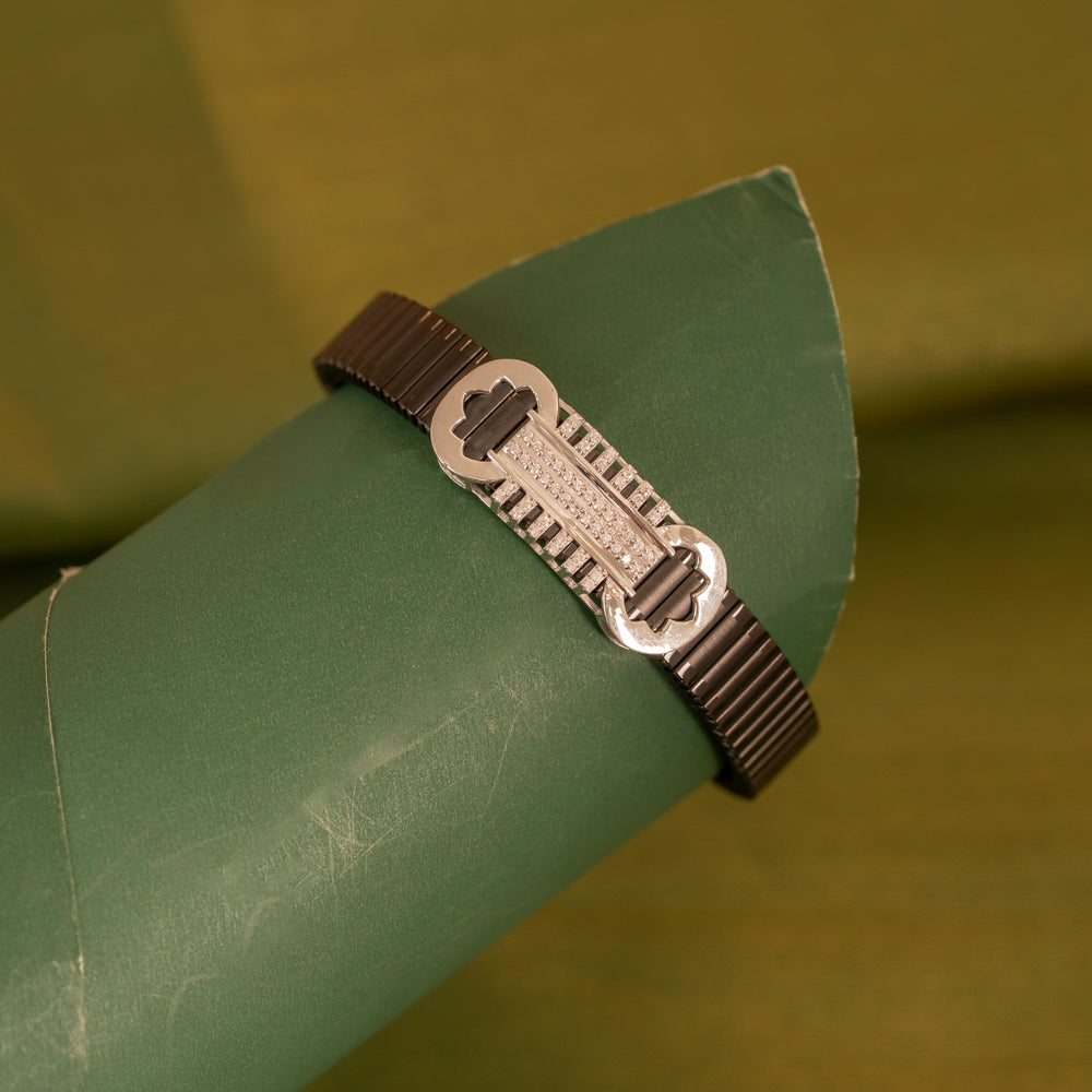 Black Stretchable Silver Bracelet