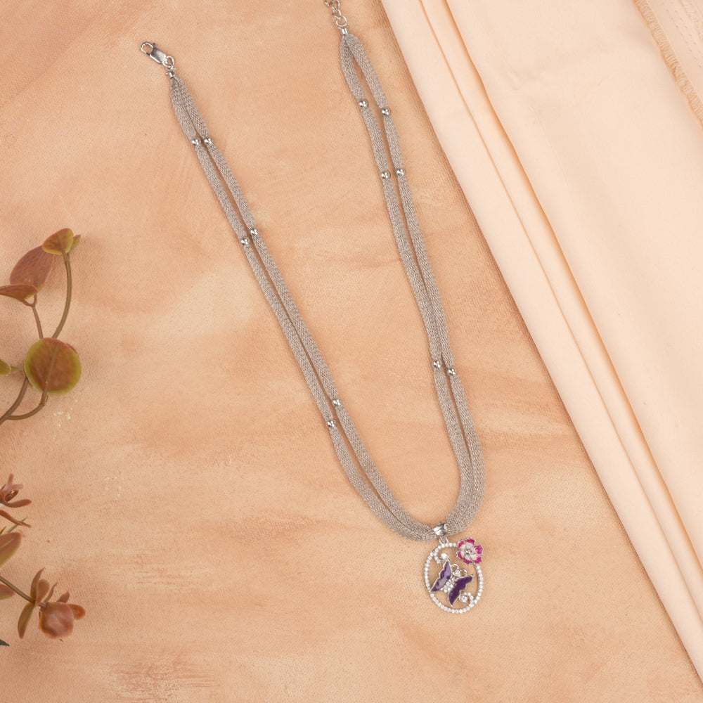 Flower butterfly - Silver Mesh Chain