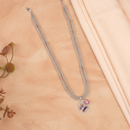 Flower butterfly - Silver Mesh Chain