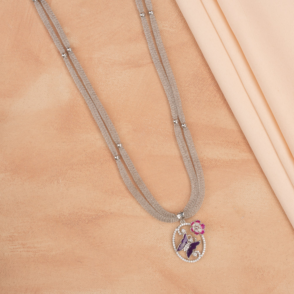 Flower butterfly - Silver Mesh Chain