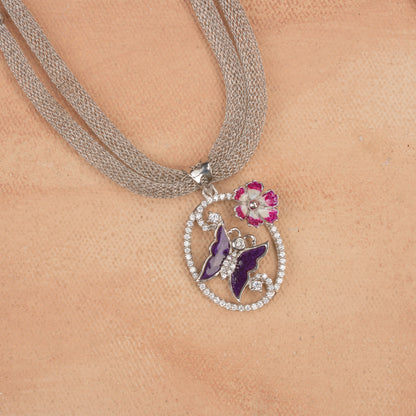 Flower butterfly - Silver Mesh Chain