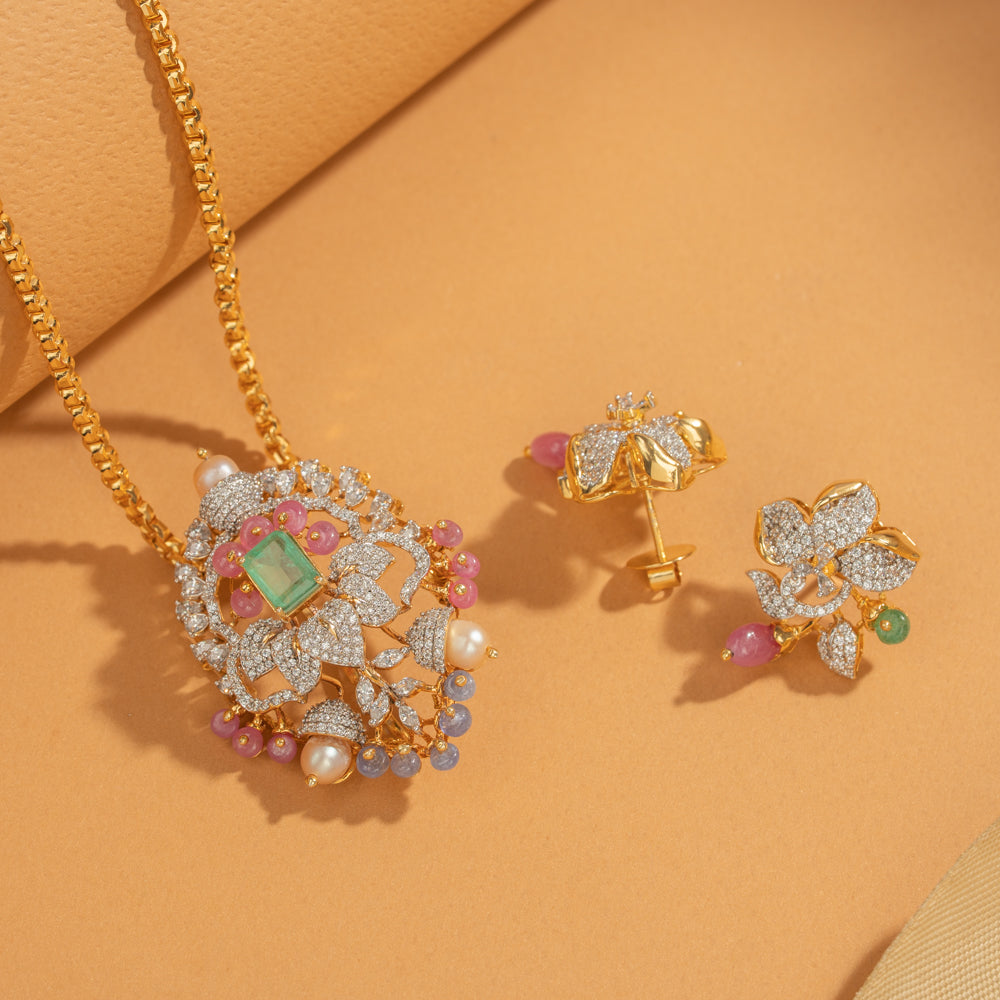 Zircon Studs &amp; Pendant