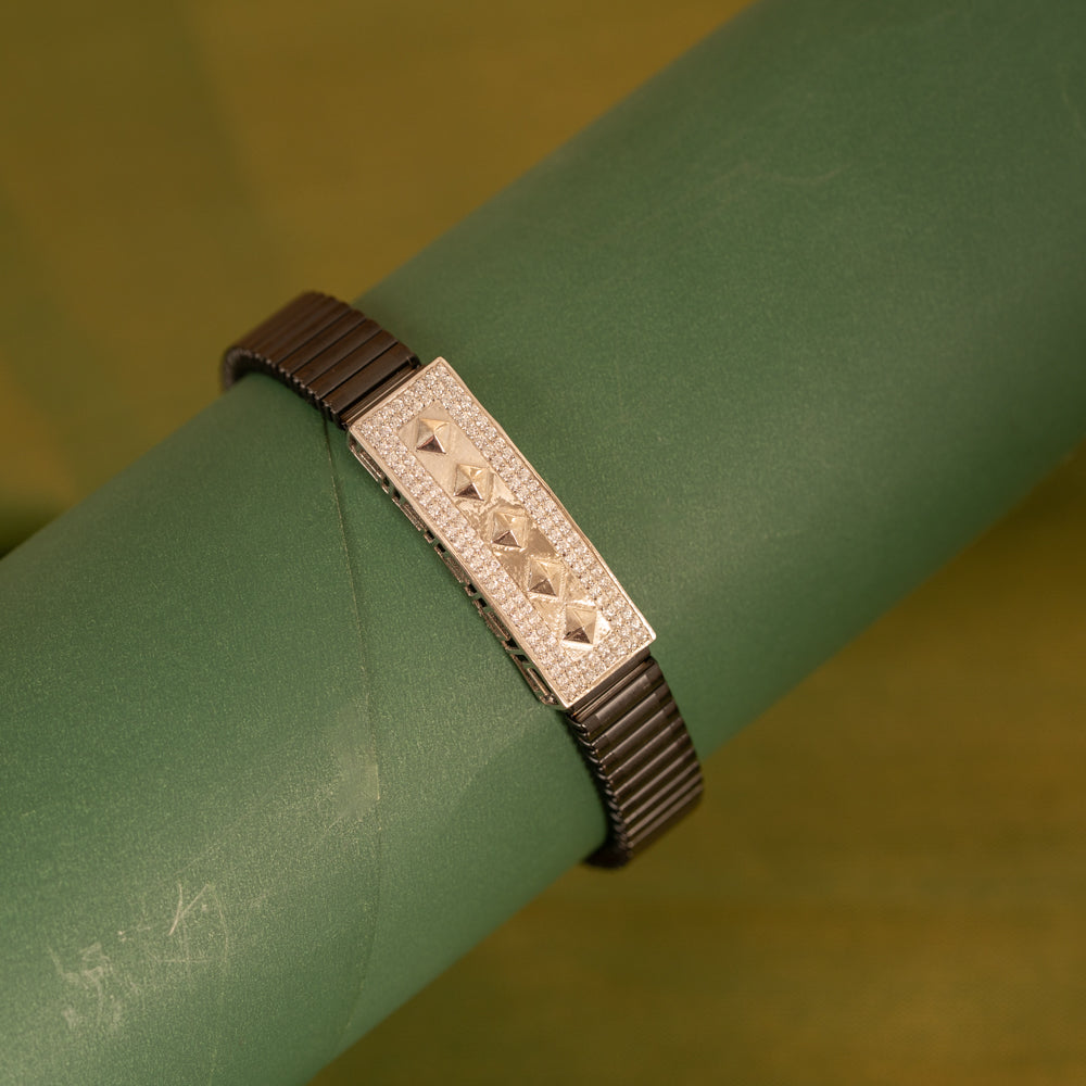 Black Stretchable Silver Bracelet