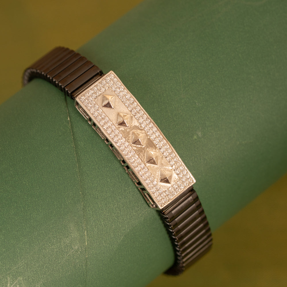 Black Stretchable Silver Bracelet