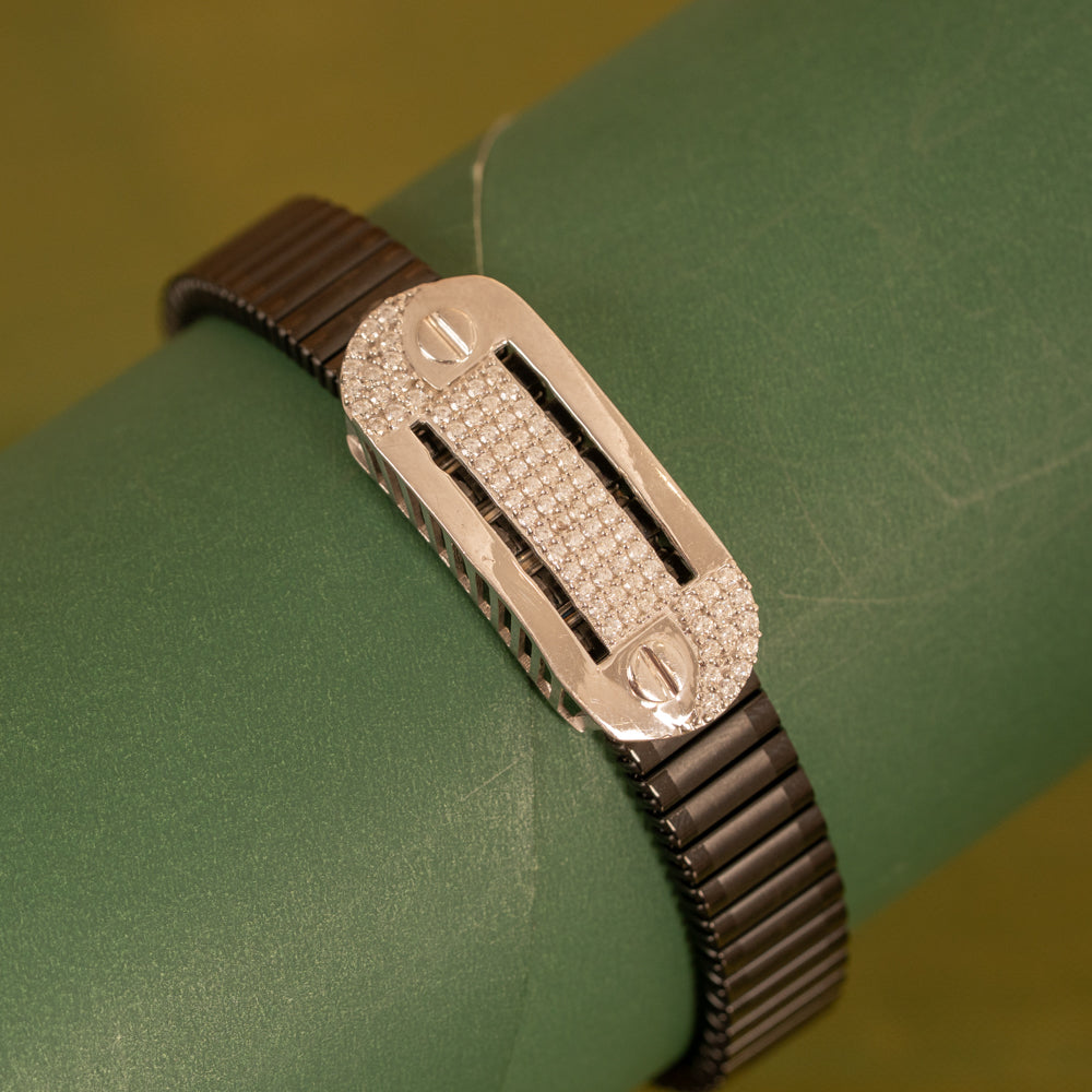 Black Stretchable Silver Bracelet