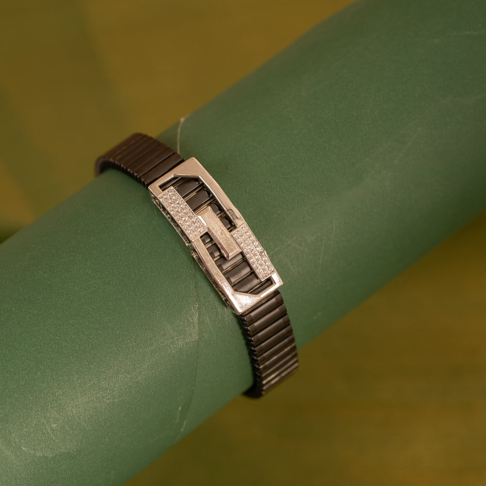 Black Stretchable Silver Bracelet