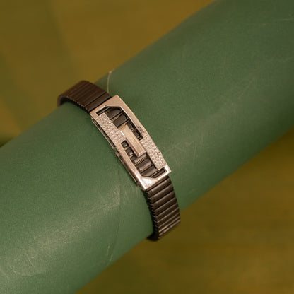 Black Stretchable Silver Bracelet