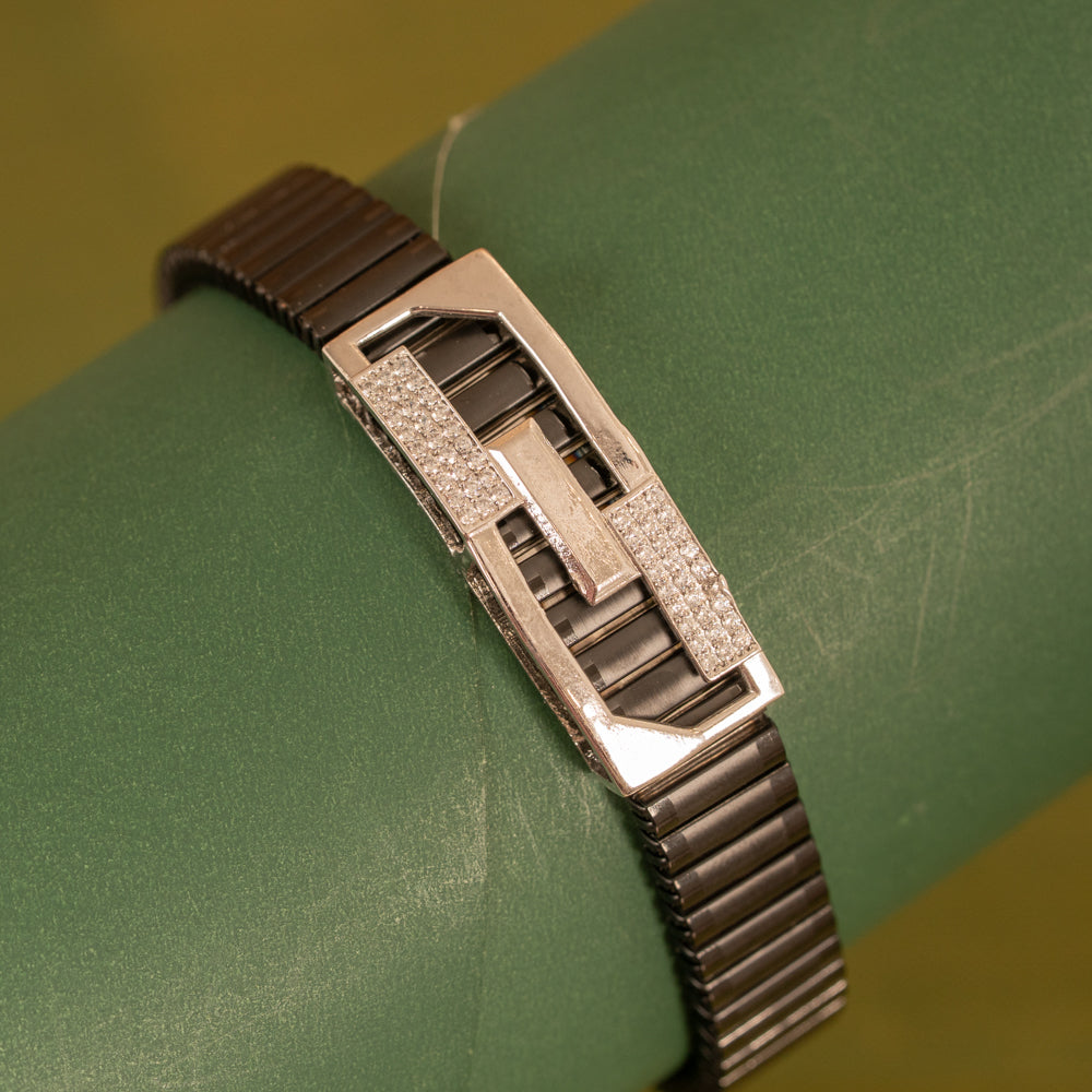 Black Stretchable Silver Bracelet