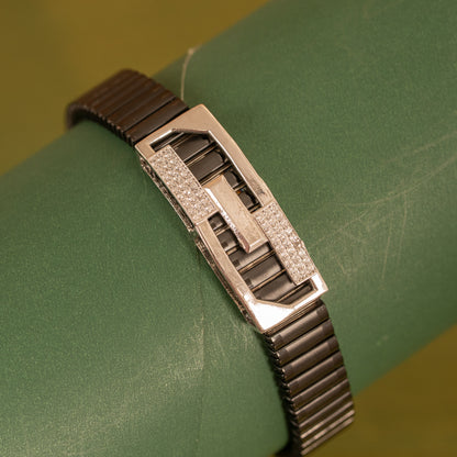 Black Stretchable Silver Bracelet